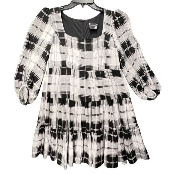 Maison Tara Dresses & Skirts - Maison Tara Plaid Tiered Dress Black White Lined Babydoll Back Zipper Short 4